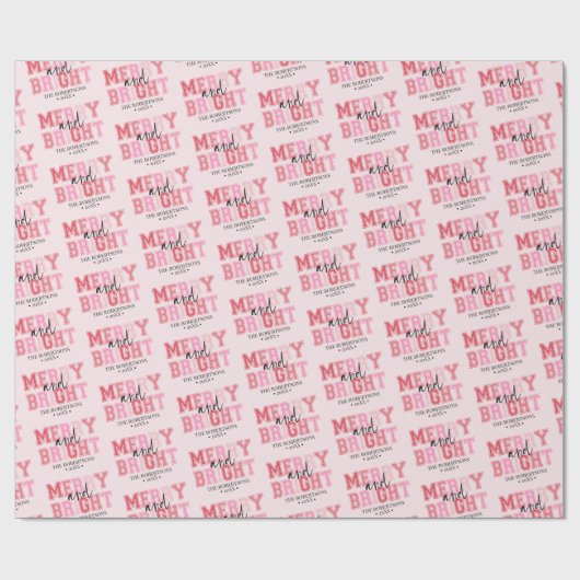 Merry & Bright Personalisiert Modern Pink Christma Geschenkpapier (Flach)