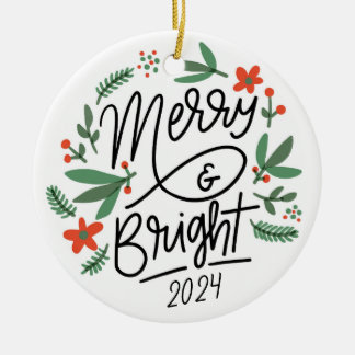 Merry & Bright Personalisiert Weihnachten Keramik Ornament