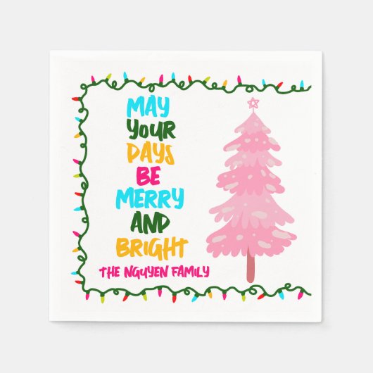 Merry Bright Pink Christmas Tree Custom Party Serviette (Vorderseite)
