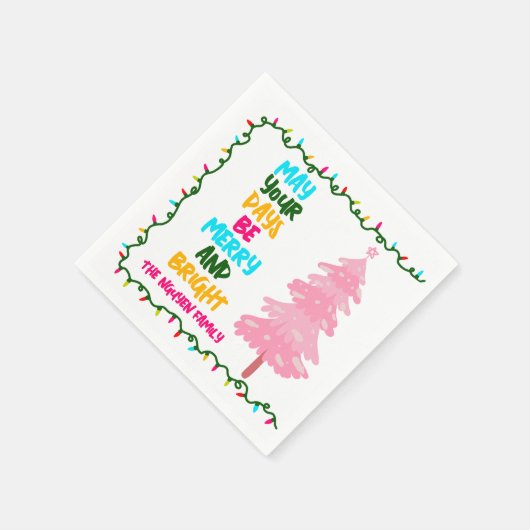 Merry Bright Pink Christmas Tree Custom Party Serviette (Ecke)