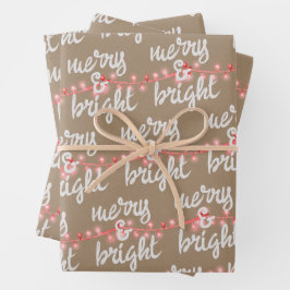 Merry & Bright Pink Christmas Tree Lights Kraft Geschenkpapier Set