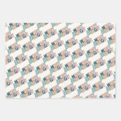 Merry Bright pink grüne Goldschneeflocke Retrowirb Geschenkpapier Set (Vorderseite 2)