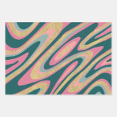 Merry Bright pink grüne Goldschneeflocke Retrowirb Geschenkpapier Set (Vorderseite)