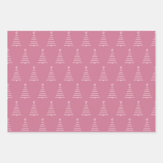 Merry & Bright pink grüne Goldschneeflocken & Bäum Geschenkpapier Set (Vorderseite 2)