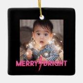 Merry ⚡ Bright Pink Lightning Bolt Christmas Keramikornament (Vorderseite)