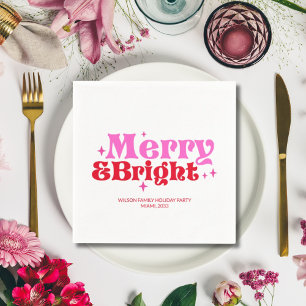 Merry & Bright Pink & Red Custom Christmas Serviette