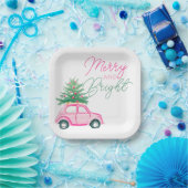 Merry & Bright Pink Weihnachtsbaum Autos Weihnacht Pappteller (Party)