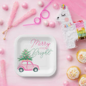 Merry & Bright Pink Weihnachtsbaum Autos Weihnacht Pappteller (Party)