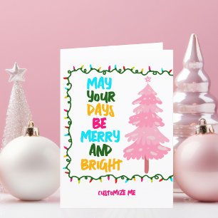 Merry Bright Pink Weihnachtsbaum Niedlich Custom Feiertagskarte