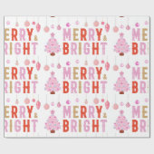 Merry & Bright Pink Weihnachtsbaum Wrapping Paper Geschenkpapier (Flach)