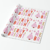Merry & Bright Pink Weihnachtsbaum Wrapping Paper Geschenkpapier (Ungerollt)