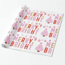 Merry & Bright Pink Weihnachtsbaum Wrapping Paper