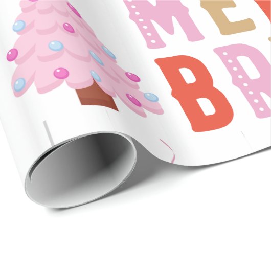 Merry & Bright Pink Weihnachtsbaum Wrapping Paper Geschenkpapier (Rolleneckpunkt)