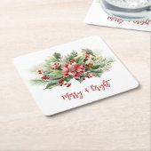 Merry Bright Poinsettia Berries Weihnachtsfest Rechteckiger Pappuntersetzer (angewinkelt)