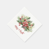 Merry Bright Poinsettia Berries Weihnachtsfest Serviette (Ecke)