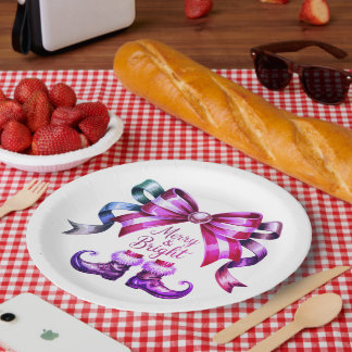 Merry & Bright Purple Christmas Paper Plates Pappteller