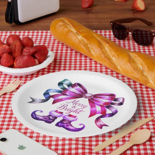 Merry & Bright Purple Christmas Paper Plates  Pappteller (Picknick)