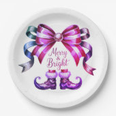 Merry & Bright Purple Christmas Paper Plates Pappteller (Vorderseite)
