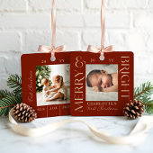 Merry & Bright Red Baby First Christmas Fotos Ornament Aus Metall