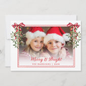 Merry Bright Red Bows Greenery Foto Weihnachten (Vorderseite)