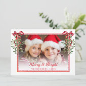 Merry Bright Red Bows Greenery Foto Weihnachten (Stehend Vorderseite)