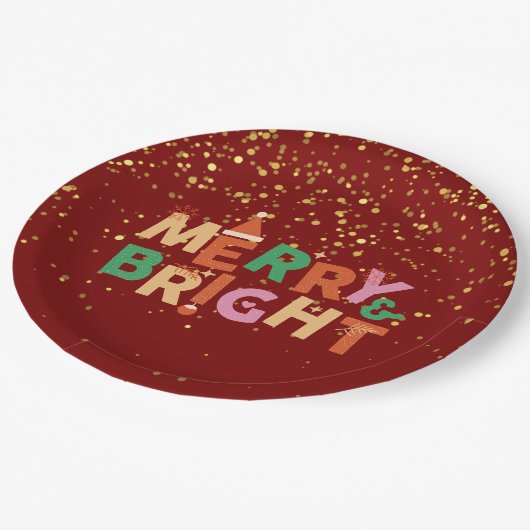 Merry & Bright Red Christmas Party Pappteller (Schrägansicht)