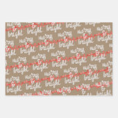 Merry & Bright Red Christmas Tree Lights Kraft Geschenkpapier Set (Vorderseite)