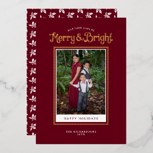 Merry Bright Red Elegant Foto Gold Folien Feiertagskarte