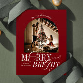 Merry & Bright Red Elegant Script Foto Weihnachten