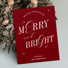 Merry & Bright Red Elegante Script Moderne Weihnac Feiertagskarte