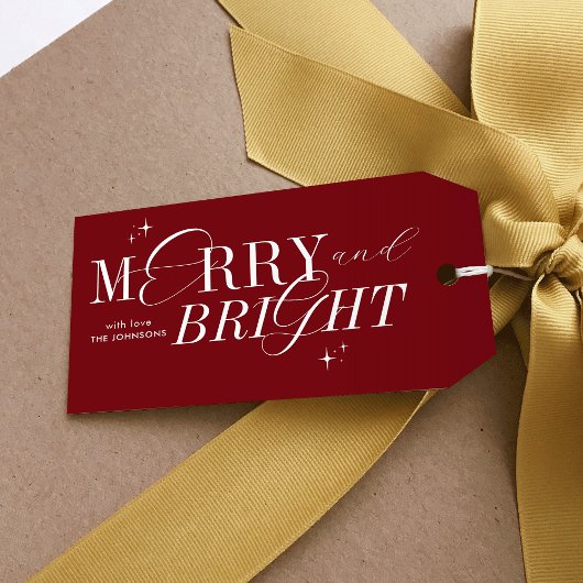 Merry & Bright Red Elegante Script Moderne Weihnac Geschenkanhänger