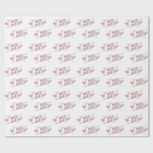 Merry & Bright Red Elegante Script Moderne Weihnac Geschenkpapier (Flach)