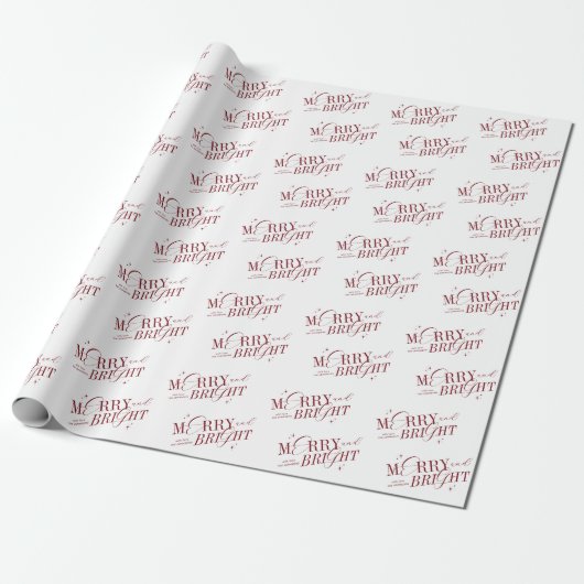 Merry & Bright Red Elegante Script Moderne Weihnac Geschenkpapier (Ungerollt)