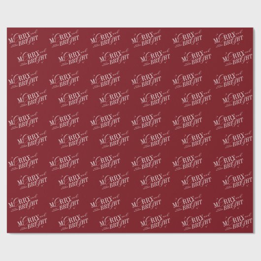 Merry & Bright Red Elegante Script Moderne Weihnac Geschenkpapier (Flach)
