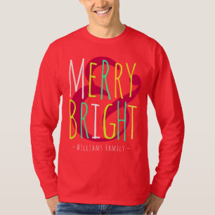Merry & Bright Red, Green Blue Typografy Holiday T-Shirt