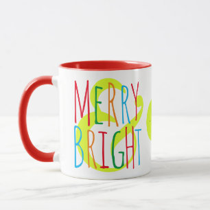 Merry & Bright Red, Green Blue Typografy Holiday Tasse