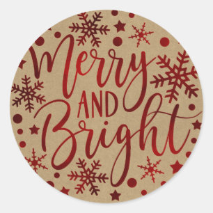 Merry & Bright Red Holiday Snowflakes Weihnachten Runder Aufkleber