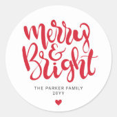 Merry & Bright Red Modern Minimal Urlaub Runder Aufkleber (Vorderseite)