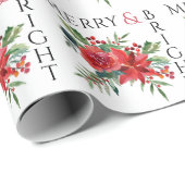 Merry Bright Red Poinsettia Holly Floral Christmas Geschenkpapier (Rolleneckpunkt)