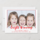 Merry Bright Red Script Family Foto Weihnachten (Vorderseite)