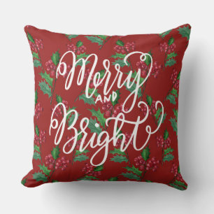 Merry Bright/Red Snowflake/Gold Christmas Pillow Kissen