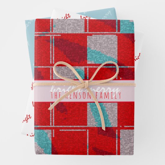 Merry Bright Red Strick Knitter Familienurlaub Geschenkpapier Set (Beispiel)