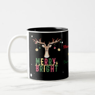 Merry & Bright Rentier Weihnachtsschmuck Geschenk Zweifarbige Tasse