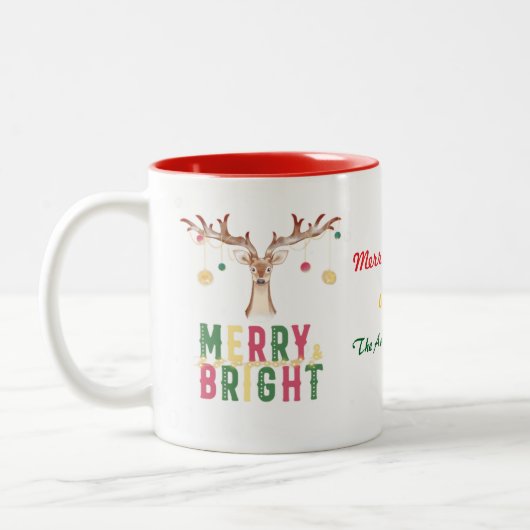 Merry & Bright Rentier Weihnachtsschmuck Geschenk Zweifarbige Tasse (Links)