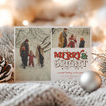 Merry & Bright Retro 2 Foto Feiertagskarte<br><div class="desc">Fest Merry & Bright Retro Typografie,  2 Foto Ferienkarte. Features,  Vintages Foto Filter Overlay.</div>