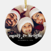 Merry & Bright Retro Copy Foto Weihnachten Keramik Ornament (Vorne)