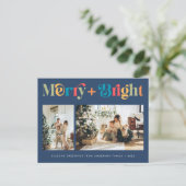 Merry & Bright Retro farbenfroh 2 Foto Weihnachten (Stehend Vorderseite)