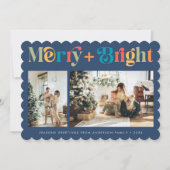 Merry & Bright Retro farbenfroh 2 Foto Weihnachten (Vorderseite)