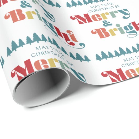 Merry & Bright Retro farbenfrohe Weihnachten Geschenkpapier (Rolleneckpunkt)