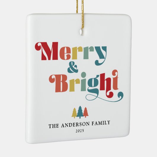 Merry & Bright Retro farbenfrohe Weihnachten Keramikornament (Rechts)